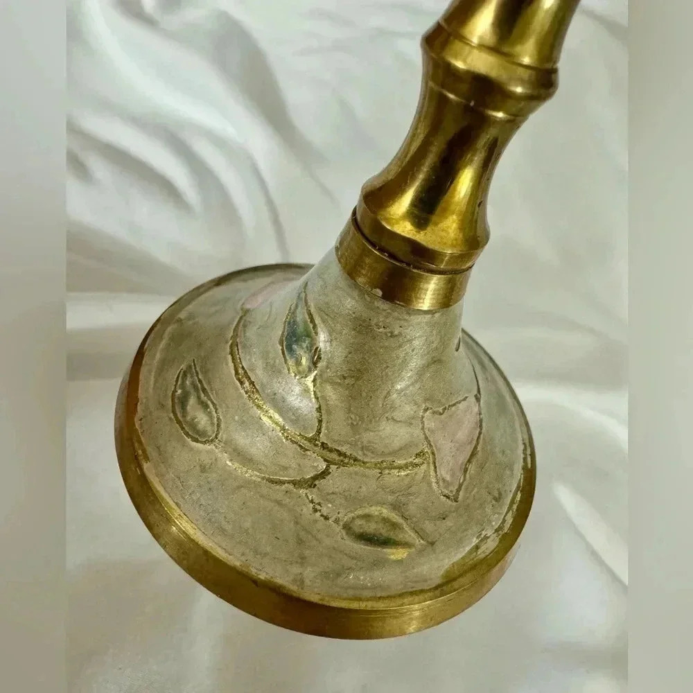 Vintage Brass Etched Taper Candlestick MCM 80’s 90’s Decor Cottagecore Granny - Picture 4 of 12